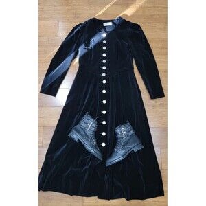 Vintage Basset Gefuhl Fur Stil Velvet Prairie Dress Black Whimsigoth Vamp Sz 10